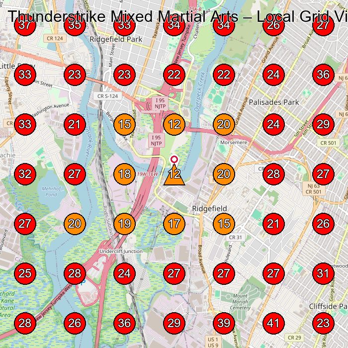 Thunderstrike Mixed Martial Arts GeoGrid visibility map for Martial Arts School in Leonia